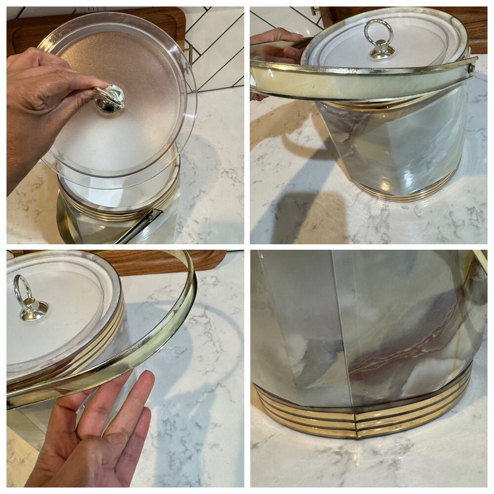 vintage mid-century modern insulated ice bucket faux-marble vinyl outer finish - Picture 14 of 15